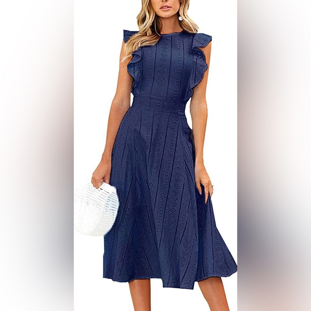 Ecowish Eyelet Dress-Lined, Cap sleeve, Black